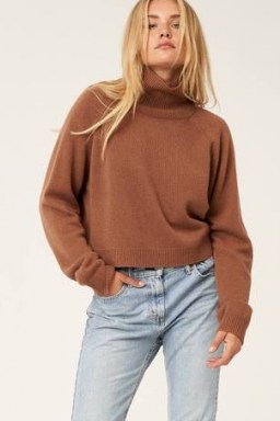 Naked Cashmere NOELLE Turtleneck Sweater in HICKORY ~ women’s brown high neck sweaters ~ women luxe pullovers ~ cropped jumpers - flipped