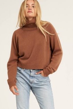 Naked Cashmere NOELLE Turtleneck Sweater in HICKORY ~ women’s brown high neck sweaters ~ women luxe pullovers ~ cropped jumpers