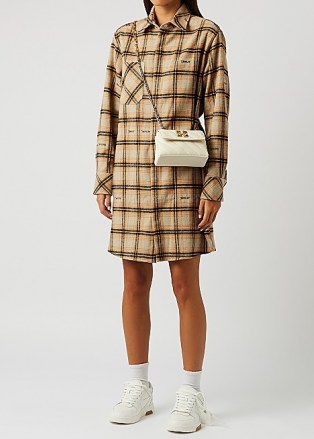 OFF-WHITE Checked flannel shirt dress / casual check print collared dresses - flipped