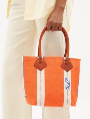 HAULIER Utility small striped canvas tote bag in orange ~ bright shopper bags - flipped