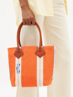 HAULIER Utility small striped canvas tote bag in orange ~ bright shopper bags