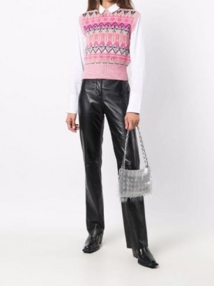 Paco Rabanne pink crew-neck intarsia-knit vest – knitted vests – sleeveless sweaters – patterned tank tops