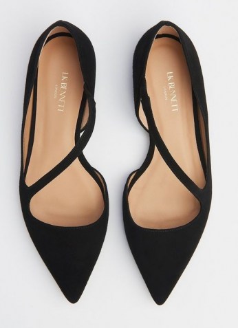 L.K. Bennett PANDORA BLACK SUEDE ASYMMETRIC STRAP FLATS | chic point toe flat shoes | pointy pumps