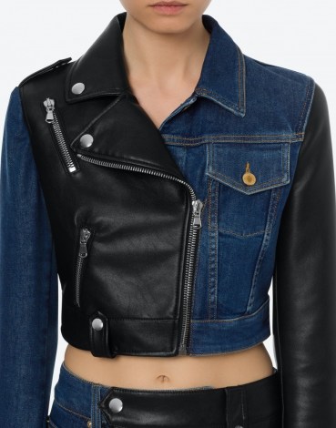 MOSCHINO PATCHWORK CROPPED JACKET | spliced denim jackets | womens biker inspired outerwear | women’s designer fashion