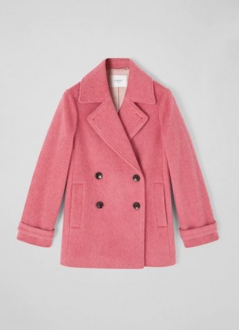 L.K. BENNETT PELUSO PINK WOOL MIX COAT / womens feminine pea coats / women’s casual luxe outerwear / fluffy / textured