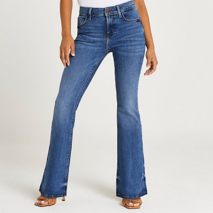River Island Petite blue mid rise flared jeans | womens denim flares