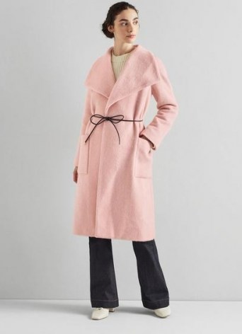L.K. BENNETT PHOEBE PINK WOOL MIX COAT ~ luxe wide collar coats ~ womens wrap style outerwear - flipped