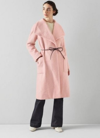 L.K. BENNETT PHOEBE PINK WOOL MIX COAT ~ luxe wide collar coats ~ womens wrap style outerwear