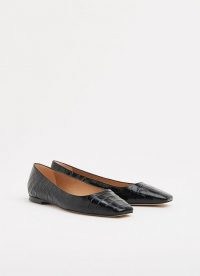 L.K. Bennett PHYLLIS BLACK CROC-EFFECT LEATHER FLATS | crocodile embossed flat shoes