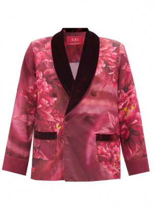 F.R.S – FOR RESTLESS SLEEPERS Ate pink double-breasted Peony Wave-print twill jacket / womens luxe pyjama inspired jackets / women’s floral occasion fashion - flipped
