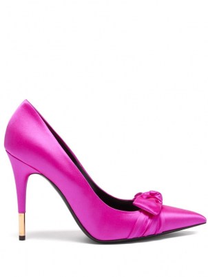 TOM FORD Bow-embellished PINK satin point-toe pumps ~ glamorous high heel courts ~ bright pointed courts