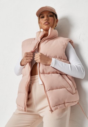 missguided pink boxy padded gilet ~ zip up gilets ~ womens fashionable sleeveless jackets ~ women’s casual autumn and winter outerwear