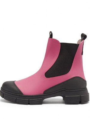 GANNI Chunky pink recycled-rubber Chelsea boots ~ bright and vivid winter footwear - flipped
