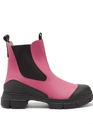 GANNI Chunky pink recycled-rubber Chelsea boots ~ bright and vivid winter footwear