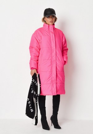MISSGUIDED pink high neck oversized puffer coat ~ womens bright padded winter coats