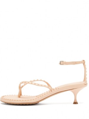 BOTTEGA VENETA Nappa Lagoon Bubble pink-leather sandals ~ ankle-strap kitten heels ~ luxe strappy shoes - flipped