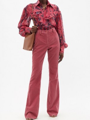 ETRO Oakland pink cotton-corduroy flared-leg trousers ~ women’s high waist retro cords ~ womens 70s vintage inspired pants - flipped