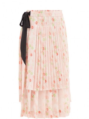 SIMONE ROCHA Pleated pink floral-print midi skirt | romance in spired fashion | feminine layered skirts