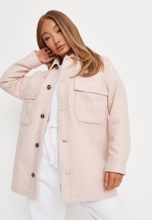 MISSGUIDED pink textured oversized shacket ~ pocket detail shackets ~ womens shirt jackets - flipped