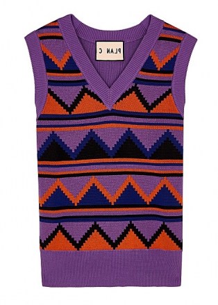 PLAN C Purple intarsia knitted tank – cotton knit tanks – womens vest tops - flipped