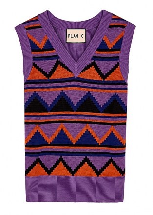 PLAN C Purple intarsia knitted tank – cotton knit tanks – womens vest tops