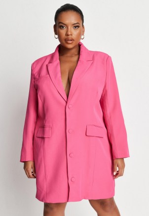 MISSGUIDED plus size pink oversized button front blazer dress ~ jacket style dresses ~ going out fashion - flipped
