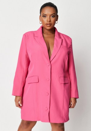 MISSGUIDED plus size pink oversized button front blazer dress ~ jacket style dresses ~ going out fashion