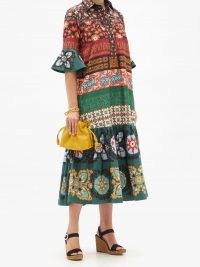 LA DOUBLEJ Artemis patchwork-print poplin midi dress / mixed floral print tiered hem dresses / romantic fluted cuffs / folk inspired fashion