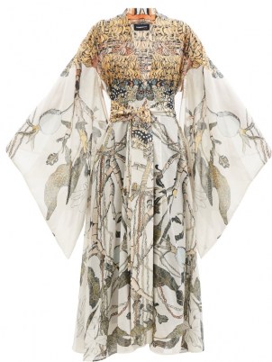 COMMON HOURS Gardenia-print cotton-blend maxi robe dress | kimono style wide statement sleeve robes