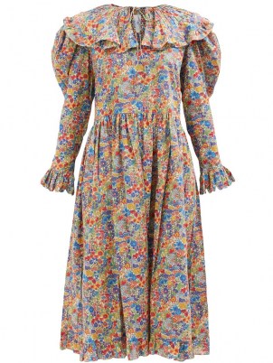 HORROR VACUI Gertrude floral-print cotton midi dress | vintage style puff sleeve oversized collar dresses