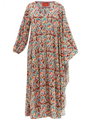 LA DOUBLEJ Opera cape-sleeve Matisse-print twill maxi dress / flowing floral print vintage style dresses