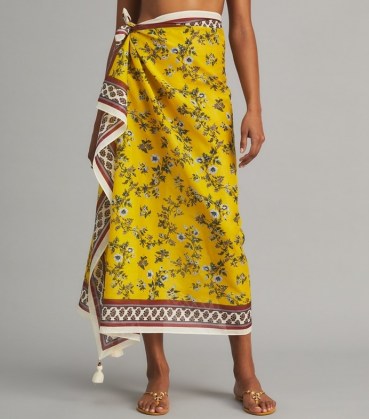Tory Burch PRINTED PAREO Lyonnaise Floral – yellow floral pareos – luxe sarongs – chic pool cover ups - flipped