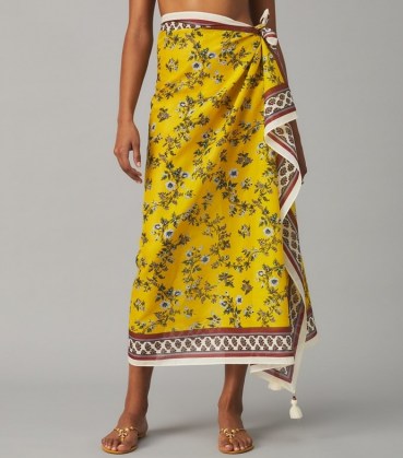Tory Burch PRINTED PAREO Lyonnaise Floral – yellow floral pareos – luxe sarongs – chic pool cover ups