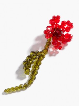SIMONE ROCHA Beaded flower single earring / red and green floral jewellery - flipped