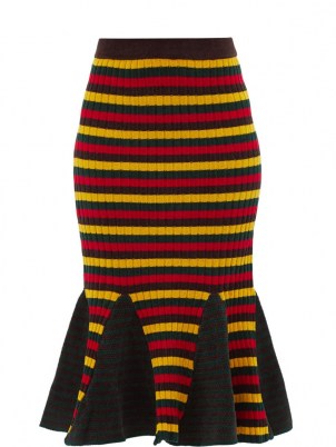 WALES BONNER Brixton striped cotton-knit skirt | fit and flare fishtail hem skirts - flipped