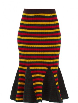 WALES BONNER Brixton striped cotton-knit skirt | fit and flare fishtail hem skirts