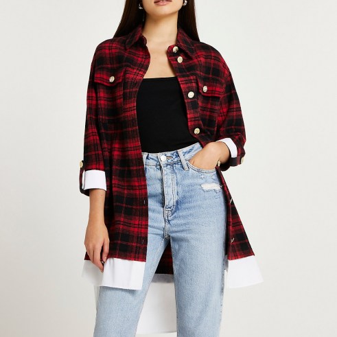 RIVER ISLAND Red check print shirt dress / casual checked dresses / women’s longline shackets