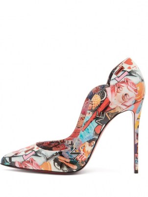 CHRISTIAN LOUBOUTIN Hot Chick 100 printed-leather pumps – high stiletto heel courts – scalloped edge court shoes - flipped