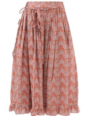 HORROR VACUI Lina Aubrey Forest-print cotton-poplin midi skirt | ruffle hem skirts - flipped