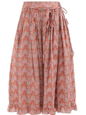 HORROR VACUI Lina Aubrey Forest-print cotton-poplin midi skirt | ruffle hem skirts