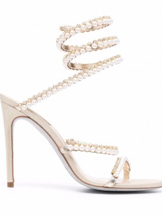 René Caovilla Cleo pearl-embellished sandals / glamorous ankle wrap occasion heels