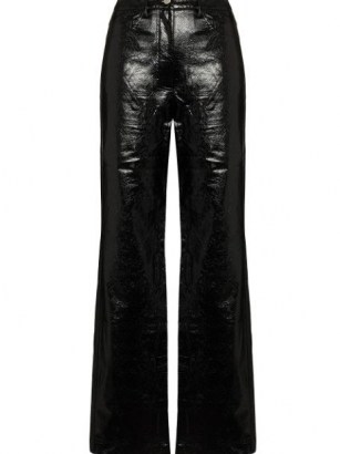 ROTATE Rosie black snakeskin-effect straight-leg trousers ~ womens high waist shiny snake print trousers - flipped