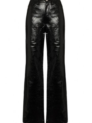 ROTATE Rosie black snakeskin-effect straight-leg trousers ~ womens high waist shiny snake print trousers