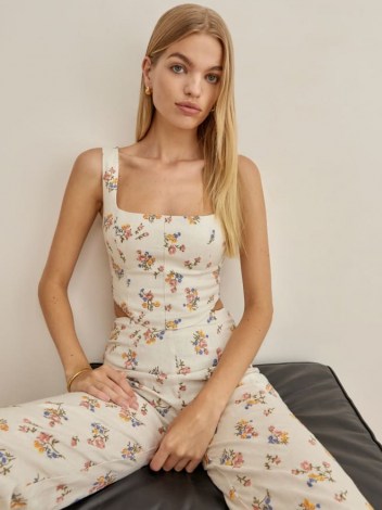 Reformation Rover Linen Top in Gala Embroidery | floral embroidered square neck crop tops | fitted bodice fashion - flipped