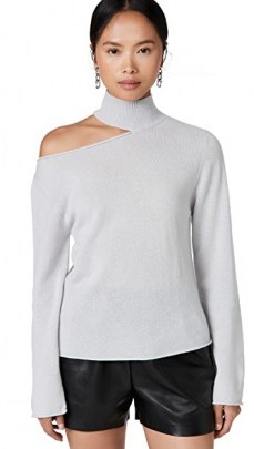 RtA Cashmere Langley Top – luxe cut out detail knitwear – high mock neck cutout jumpers - flipped