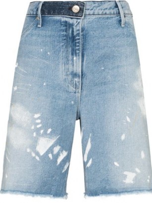 RtA Hesper paint-splatter denim shorts | womens blue raw hem shorts - flipped