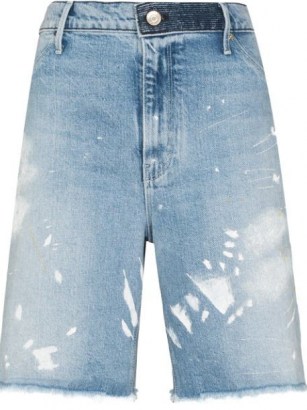 RtA Hesper paint-splatter denim shorts | womens blue raw hem shorts