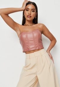 Missguided rust faux leather bandeau corset – strapless fitted bodice crop tops