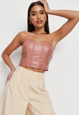 Missguided rust faux leather bandeau corset – strapless fitted bodice crop tops - flipped