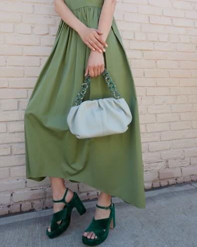 Loeffler Randall Salem Sage Mini Clutch | light green tortoiseshell resin strap bag | vintage inspired handbags | luxe top handle bags - flipped
